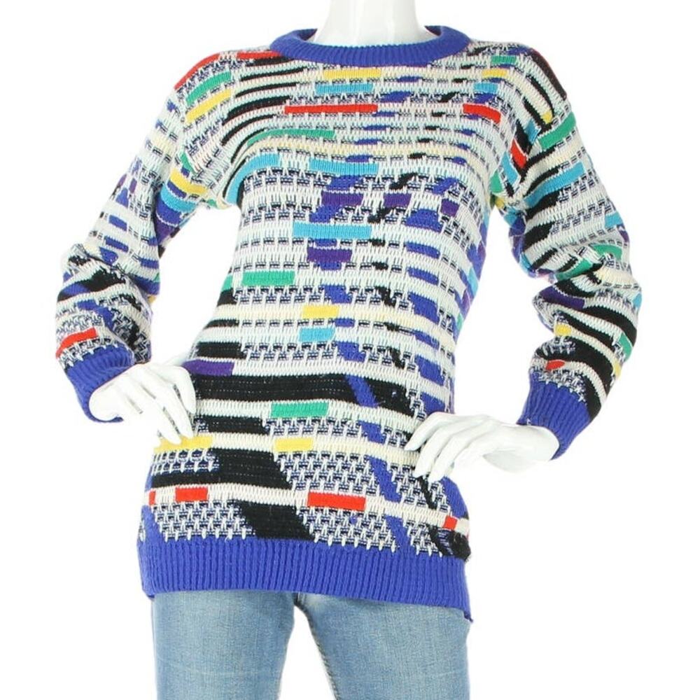 90s Women's Vintage Xstatx Striped Knit Abstract Geometric Sweater